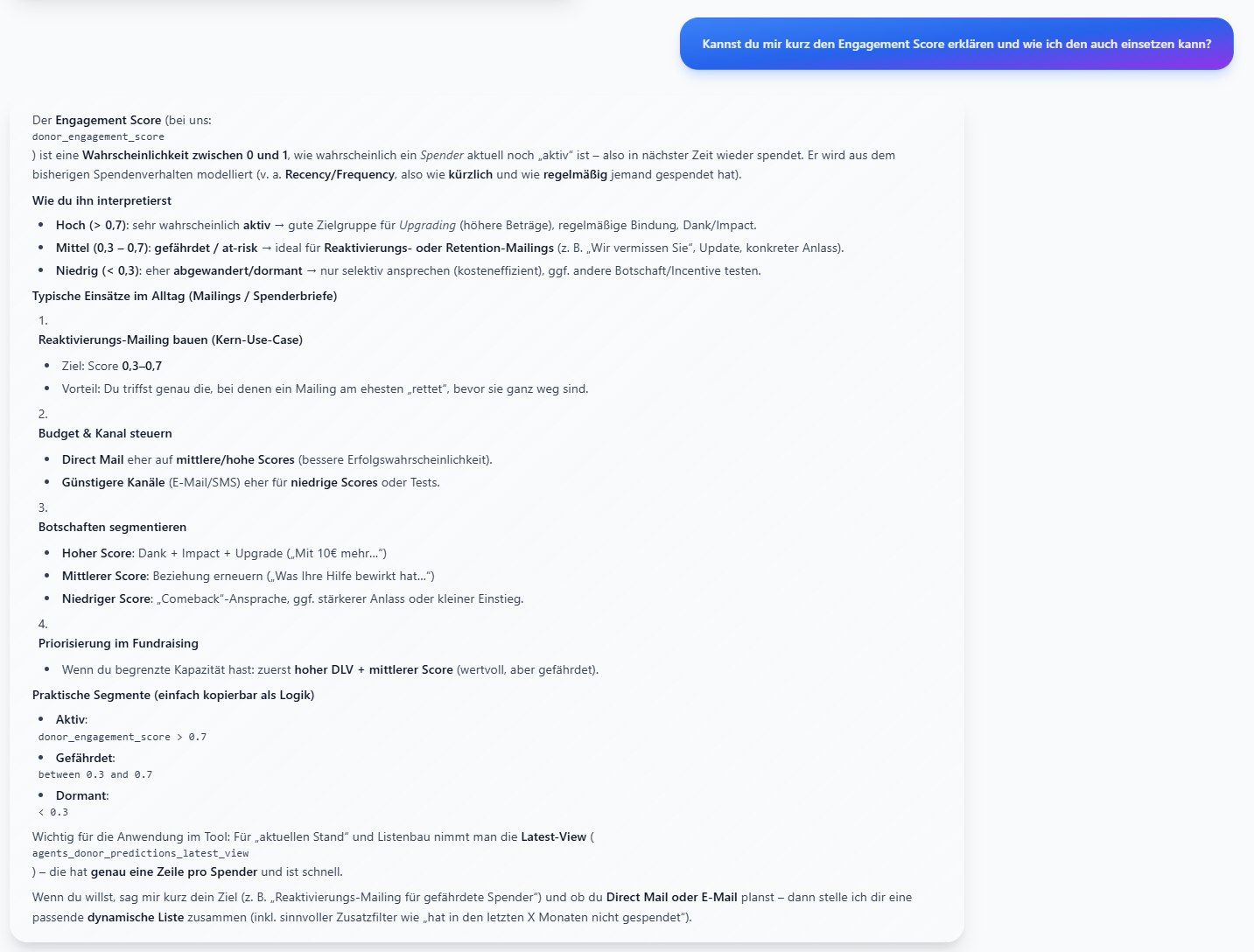 Engagement Score Erklärung im augedo Chat